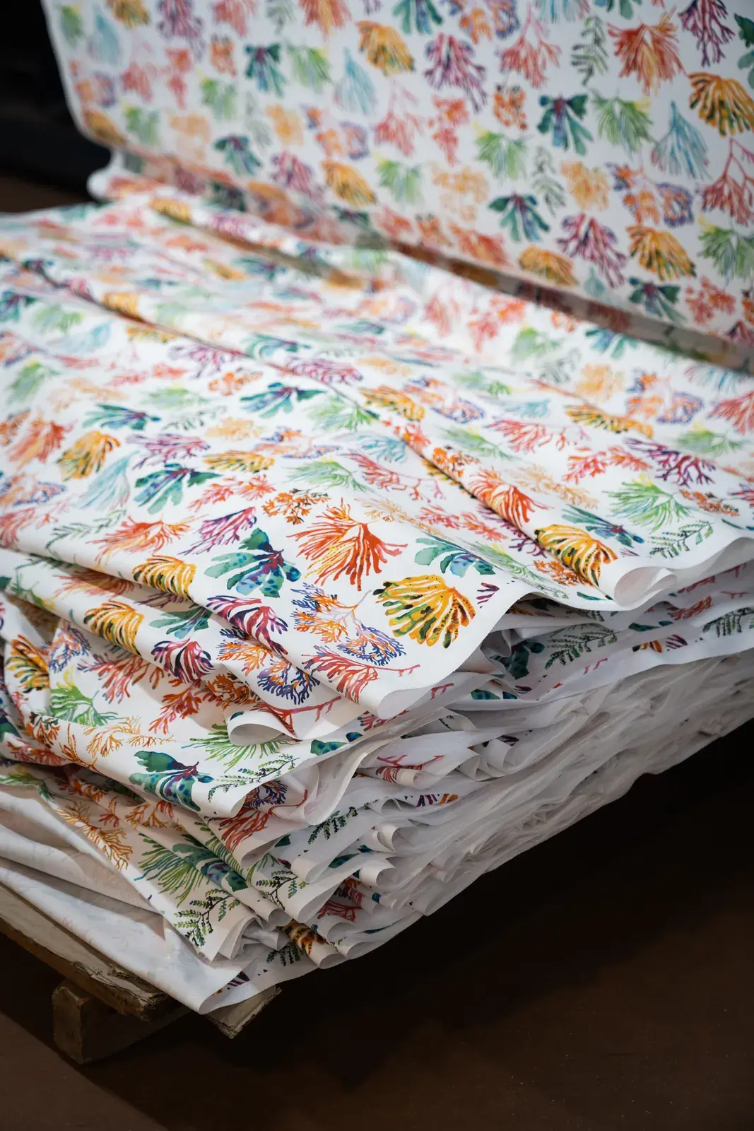 Macro detail of printed fabric stack